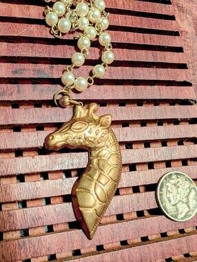 Gold Giraffe Pendant Pearl Chain Necklace